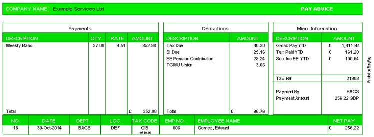 A sample payslip produced by EasyPay